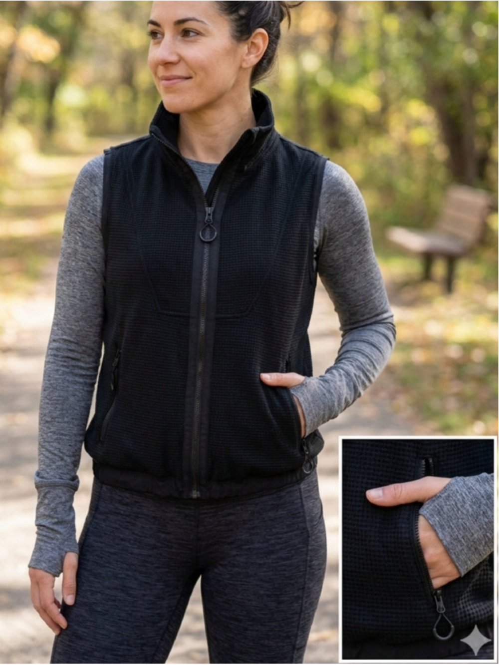 Women's Sage Collective Black Waffle Knit Zip-Up Vest Size XL